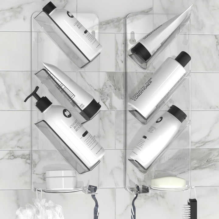 ShowerGem Acryl-Duschablage | 2er-Pack | Keine Saugnäpfe | Wandmontage mit ShowerGem-Kleber | Abnehm