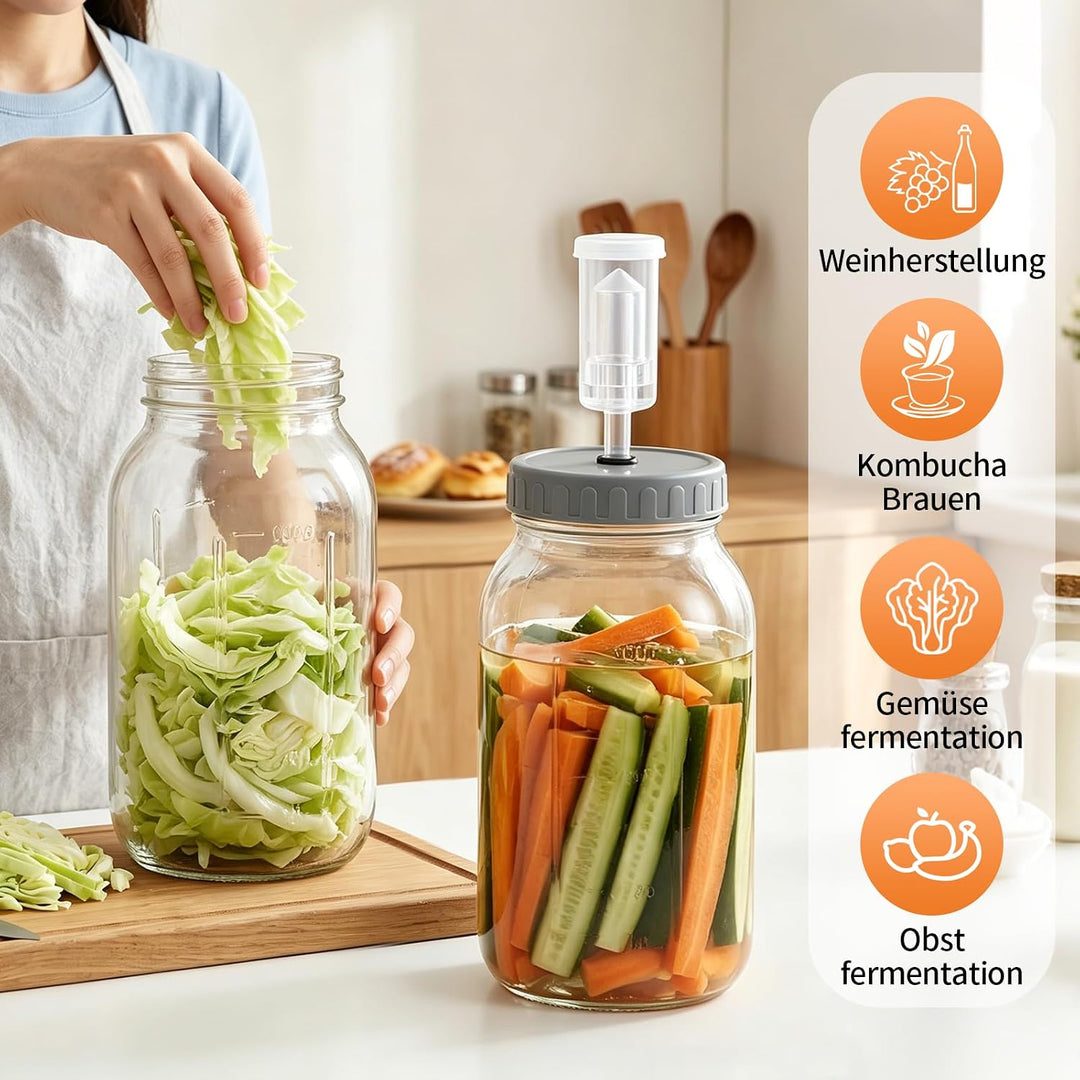 autumndeer 2 Stück 2L Fermentierglas, Fermentationsglas mit Gärventi, Kimchi Behälter mit Luftschleu