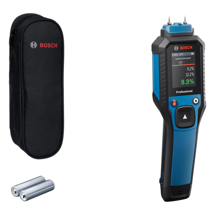 Bosch Professional Pin-Feuchtemessgerät GMP 2-15 (misst 37 Holzarten und 10 Baustoffe, integriertes