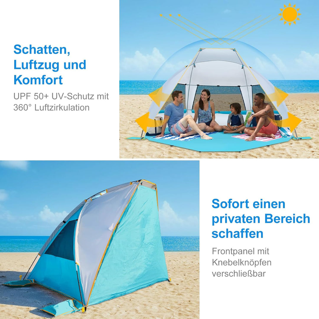 Wolfwise Strandmuschel mit UV-Schutz 50+, 2-3 Personen Strandzelt, Sonnenschutz und Windschutz mit e