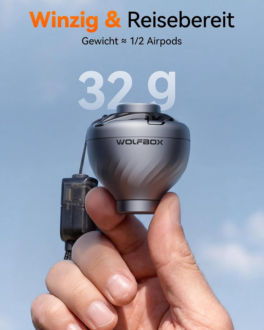 WOLFBOX MFmini Elektrische Luftpumpe, Mini USB Luftpumpe für Luftmatratze ohne Akku 32g Ultraleicht,
