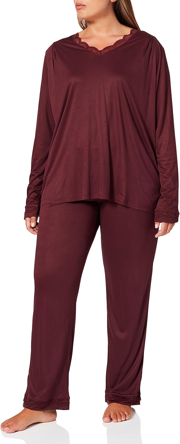 Schiesser Damen Frottee Schlafanzug warm und kuschelig 46 Weinrot, 46 Weinrot