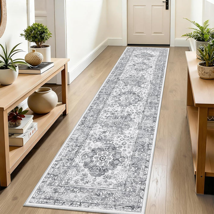 Enyhom Teppich Läufer, 60 x 240 cm Grau Extra Lange Läufer Teppiche für Flur rutschfest Waschküche M