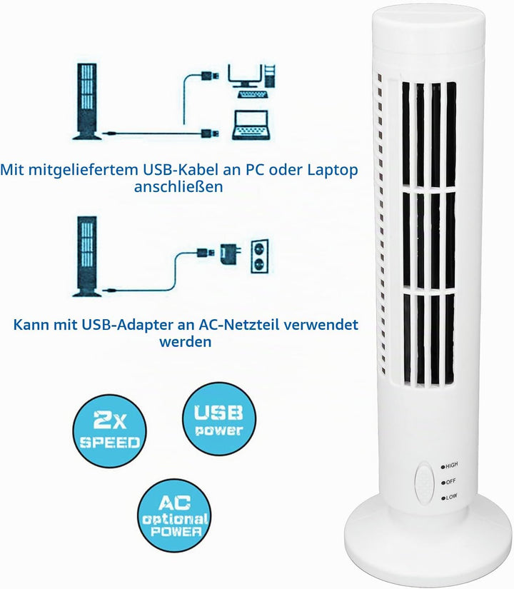 Luqeeg Desktop-Turmventilator, Flügelloser Standventilator, 2 Geschwindigkeiten Einstellbarer Tischv