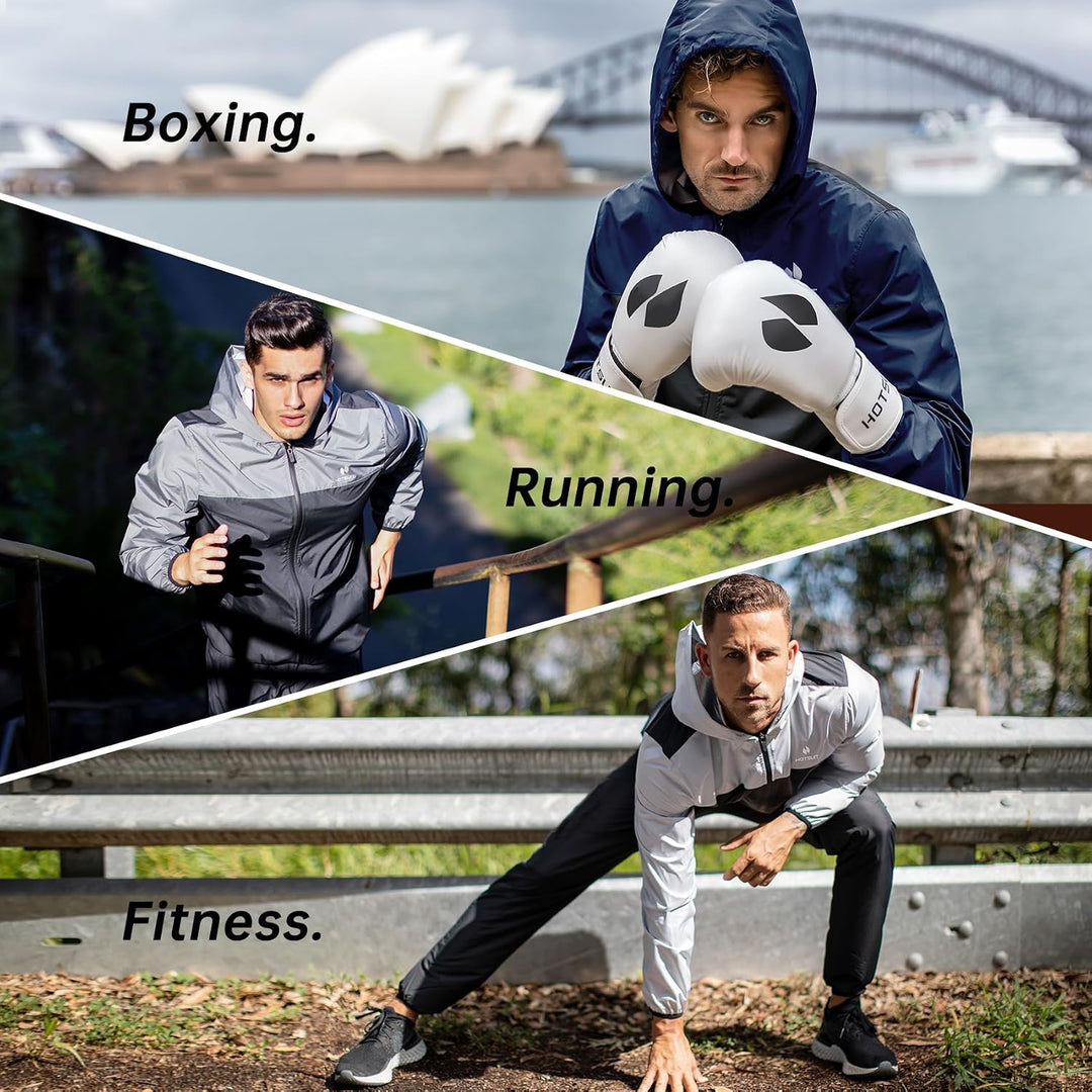 HOTSUIT Schwitzanzug Herren Trainingsanzüge Fitnessstudio Workout Übung Saunajacke Hose Ganzkörper M