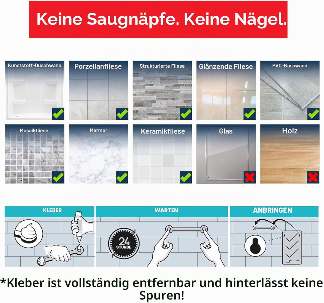 ShowerGem Acryl-Duschablage | 2er-Pack | Keine Saugnäpfe | Wandmontage mit ShowerGem-Kleber | Abnehm