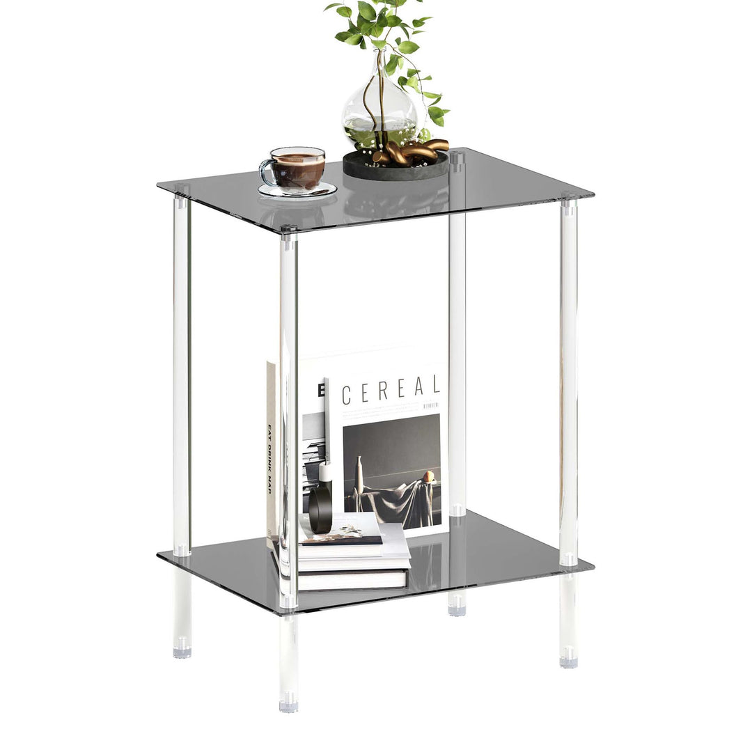 Beistelltisch Glas Eckig Nachttisch Transparent Glastisch Mobiler Couchtisch 2 Ablagen Glasregal Woh