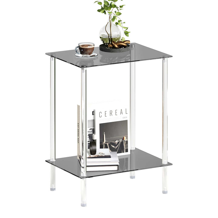 Beistelltisch Glas Eckig Nachttisch Transparent Glastisch Mobiler Couchtisch 2 Ablagen Glasregal Woh