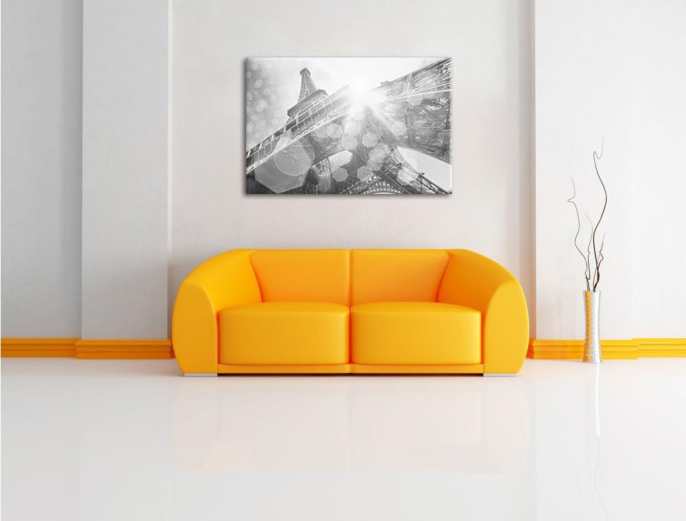 Pixxprint Eiffelturm im Sonnenschein als Leinwandbild | Grösse: 100x70 cm | Wandbild| Kunstdruck | f