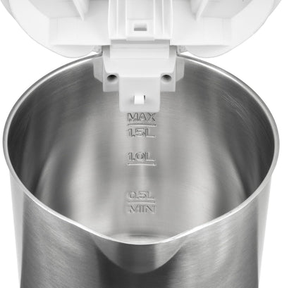 Unold 18010 Wasserkocher - Edelstahl Kettle, Weiss 1,5 L, EU Stecker, 2200 W, Blitzkocher, 360° dreh