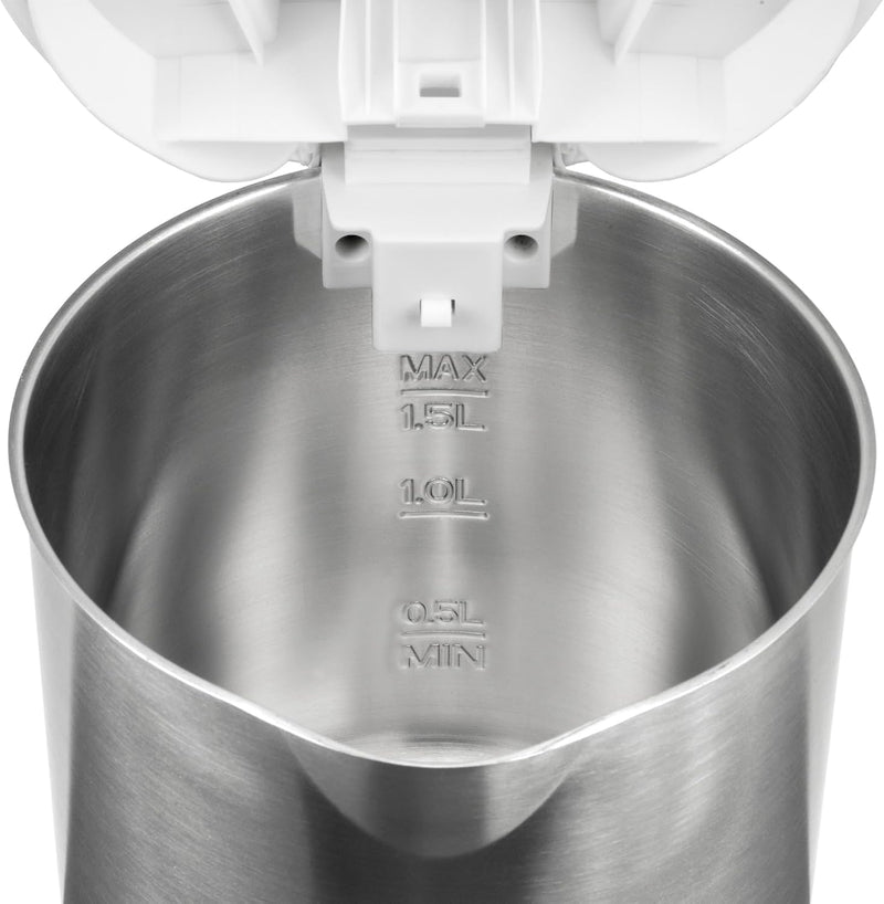 Unold 18010 Wasserkocher - Edelstahl Kettle, Weiss 1,5 L, EU Stecker, 2200 W, Blitzkocher, 360° dreh