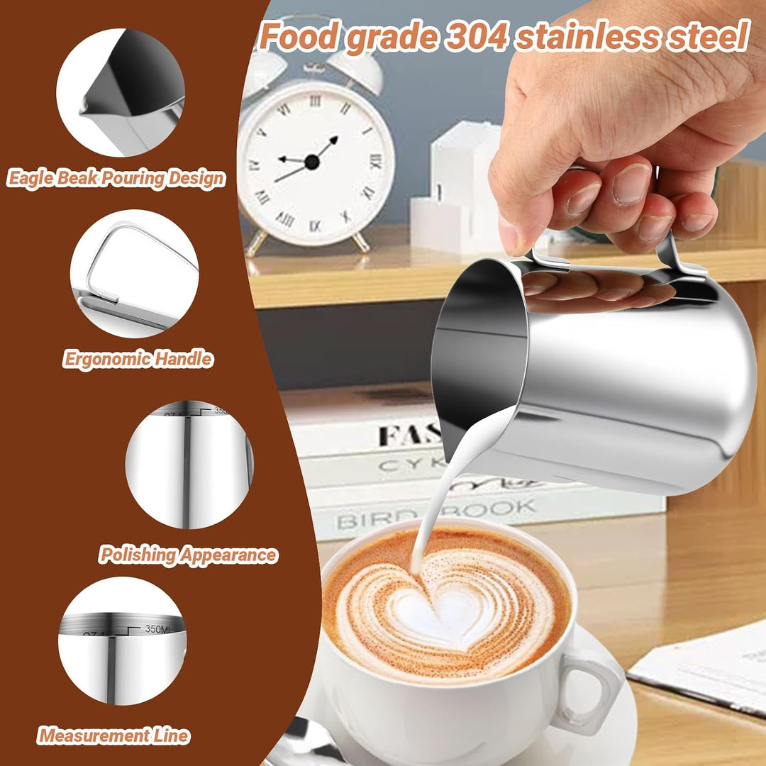 Kaffee Tamper 51mm Set Edelstahl, Espresso Zubehör mit 350ml Milchkännchen | Espresso Zubehör Set •
