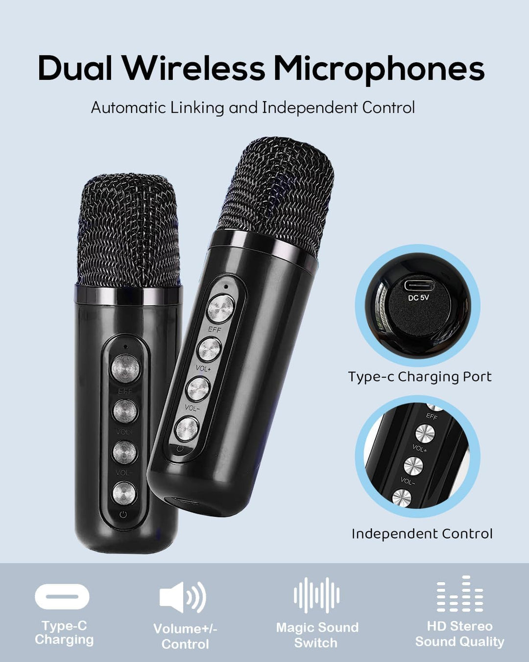Karaoke Maschine, Karaoke Box mit 2 mikrofonen für Erwachsene und Kinder
