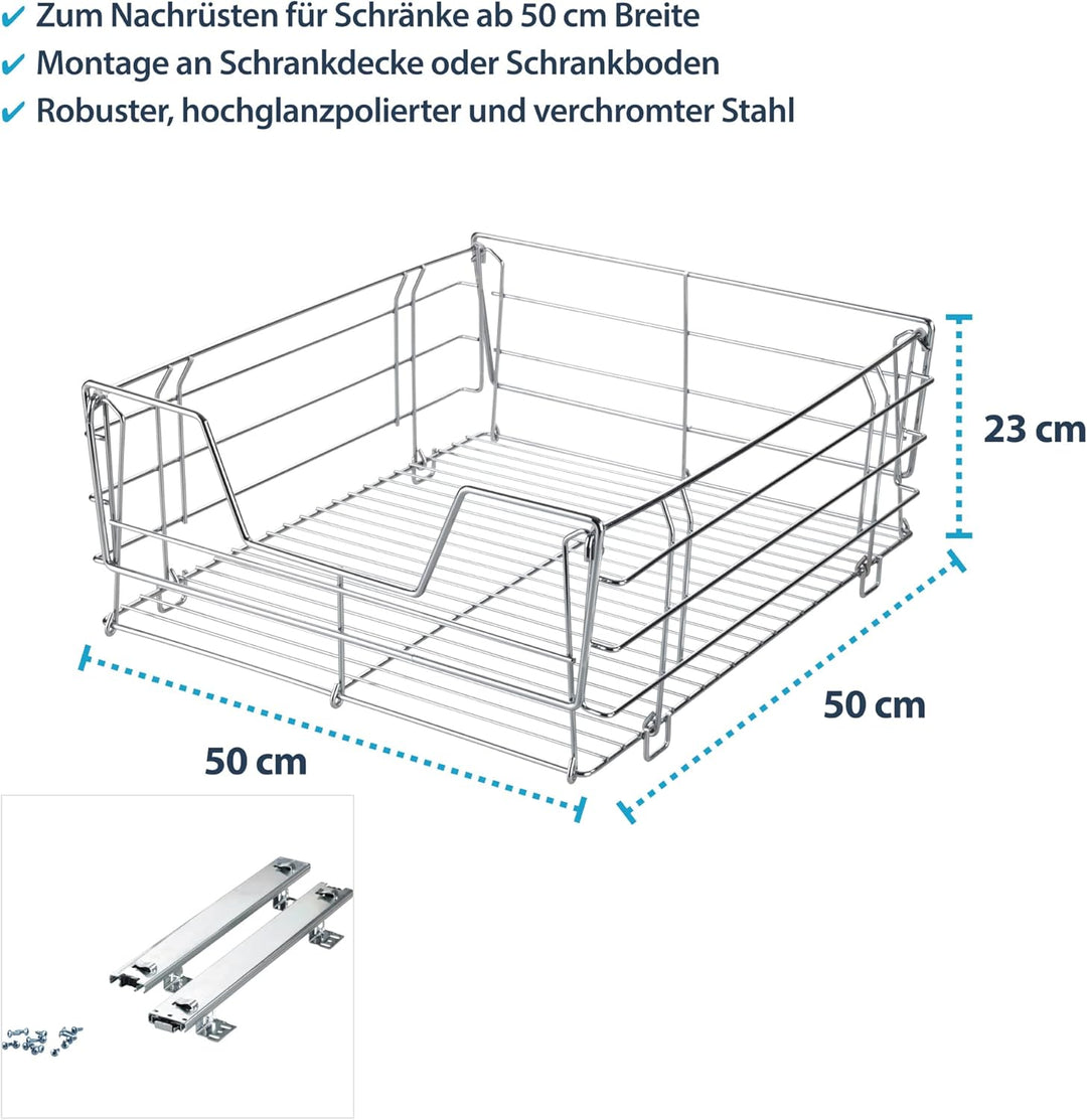 Schrankauszug Teleskopschublade zum Nachrüsten ab 50 cm Schrankbreite