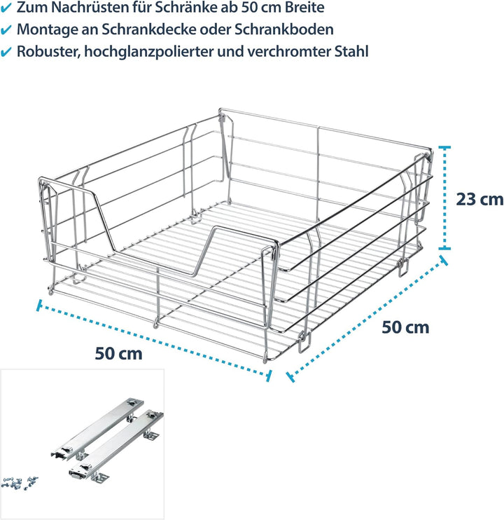 Schrankauszug Teleskopschublade zum Nachrüsten ab 50 cm Schrankbreite