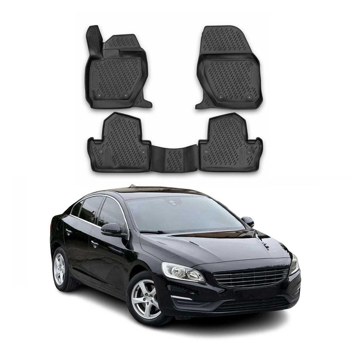 OMAC Gummimatten Fussmatten kompatibel mit Volvo S60 2013-2018 TPE Schwarz 4X Fussmatten / Schwarz S