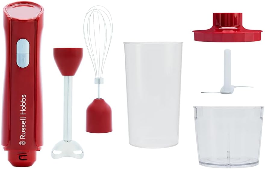 Russell Hobbs Stabmixer [3-in-1: Mixer,Schneebesen & Zerkleinerer/Pürierstab] Desire Red (600ml Mixb