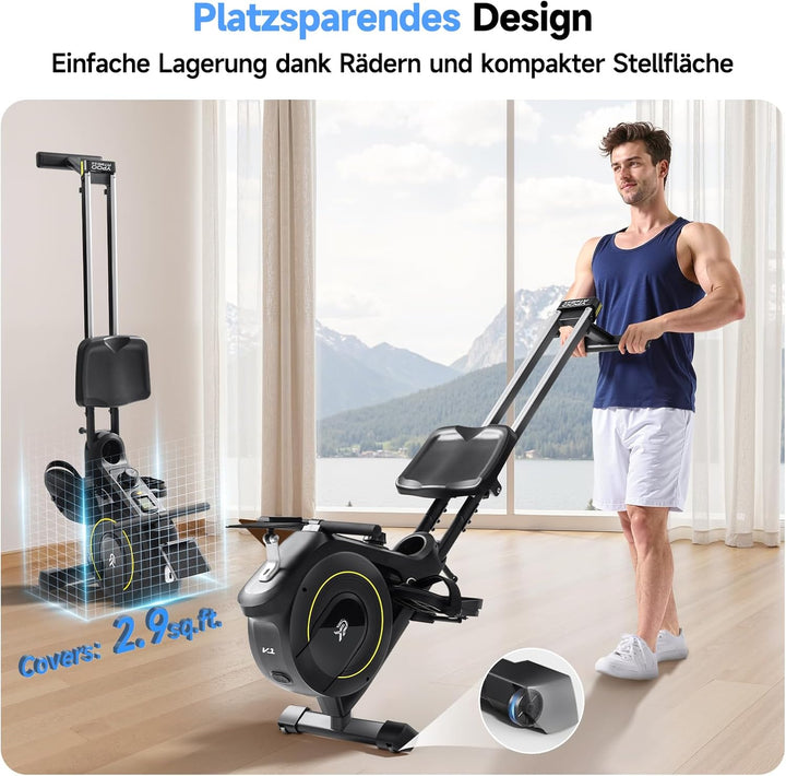 YPOO Rudergerät für Zuhause Klappbar, Magnetisches Rudergerät Leise, mit Exklusiver APP& LCD-Datenan