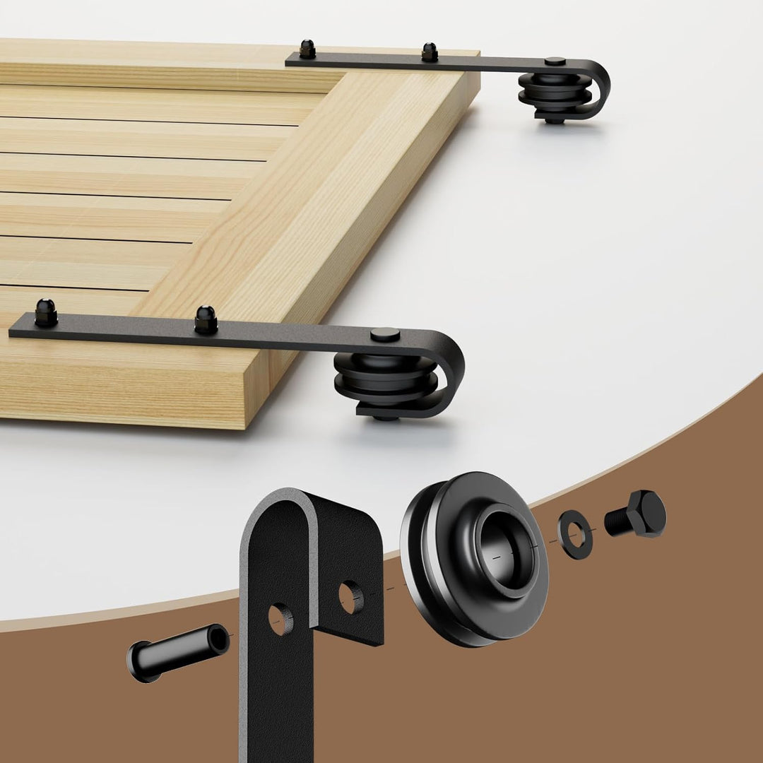 TSMST 183cm Schiebetürsystem Komplett-Set für Schiebetüren mit Bodenführung Schwarz Schienen-Kit Pas