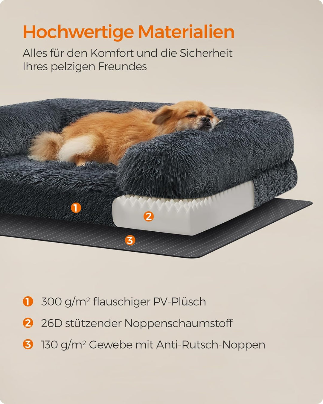 Feandrea FluffyHug Hundebett, Hundekissen Grösse M, Hundematte für Miniaturhunde, kleine Hunde, Hund