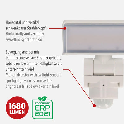 Brennenstuhl LED Strahler mit Bewegungsmelder WS 2050 WP/LED Aussenstrahler 20W (1680lm, IP44, 3000K