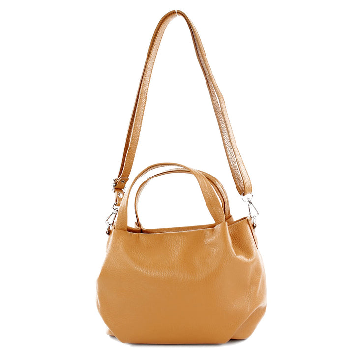 modamoda de - T218 - ital. Damen Henkeltasche Klein Leder Camel, Camel