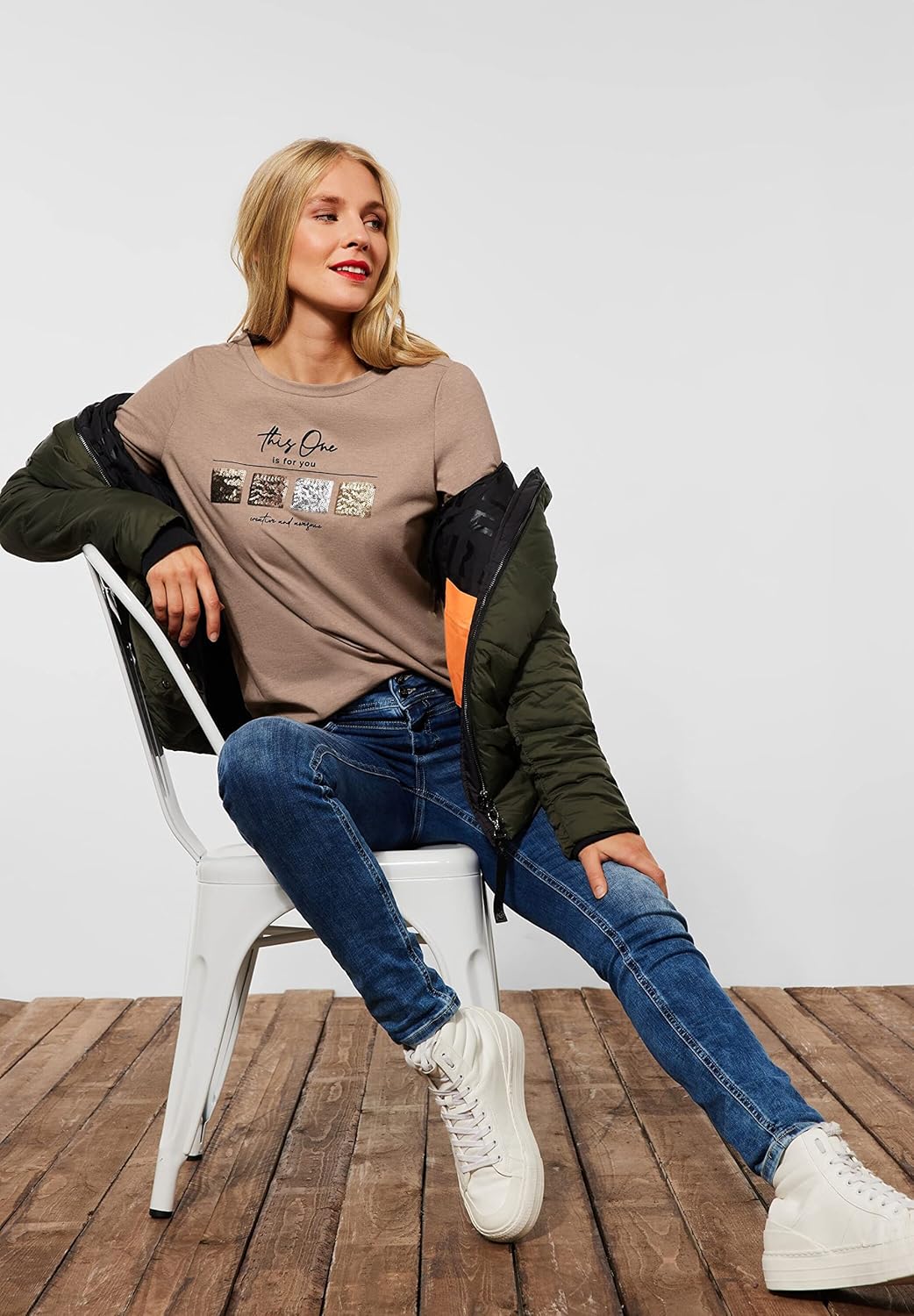 STREET ONE Damen Langarmshirt 40 Buff Sand Melange, 40 Buff Sand Melange
