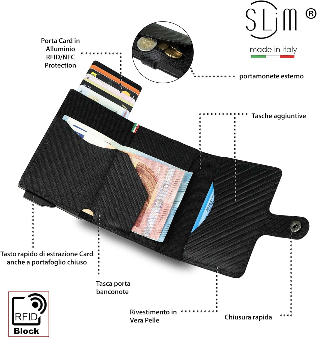 SLim Geldbörse für Herren & Damen Smart Wallet kartenetui mit Münzfach & RFID Schutz Portmonee Porte