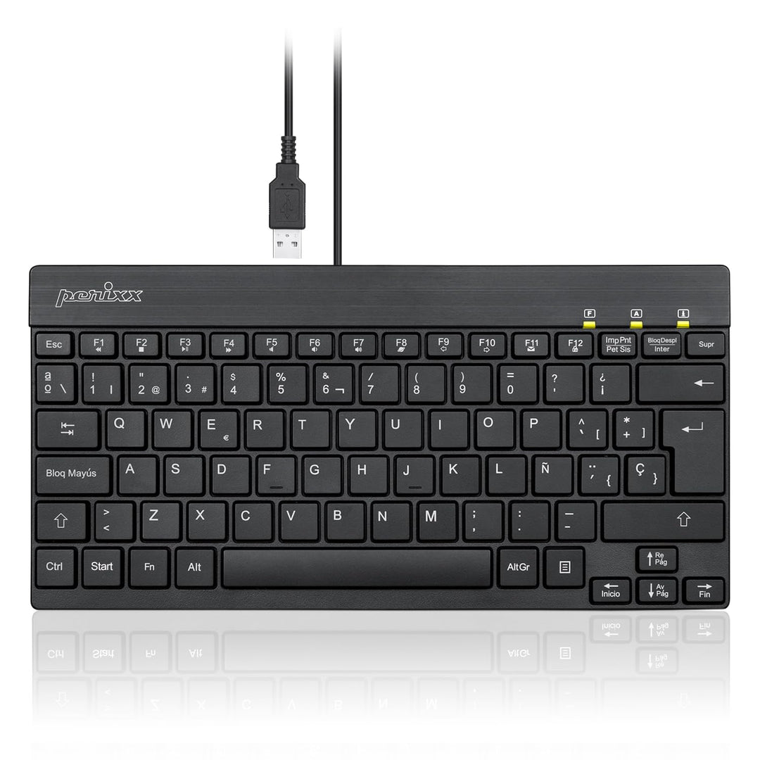 Perixx PERIBOARD-426 Mini-Tastatur mit niedrigem Profil und USB-Kabel, Schwarz, spanische Konfigurat