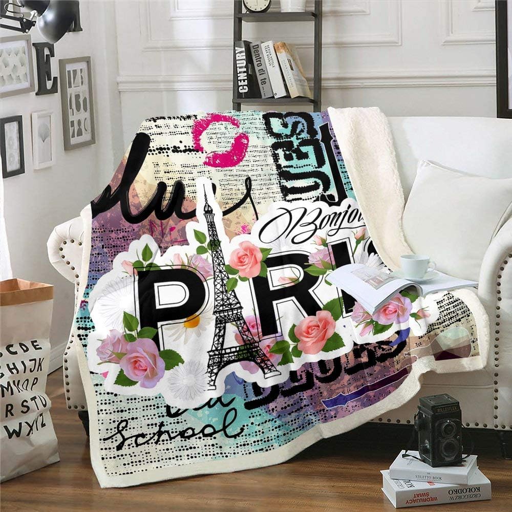 Paris Sherpa Decke Eiffelturm Decke Werfen Rosa Lippen Frühling Floral Tie Dye Fleece Decke Für Kind