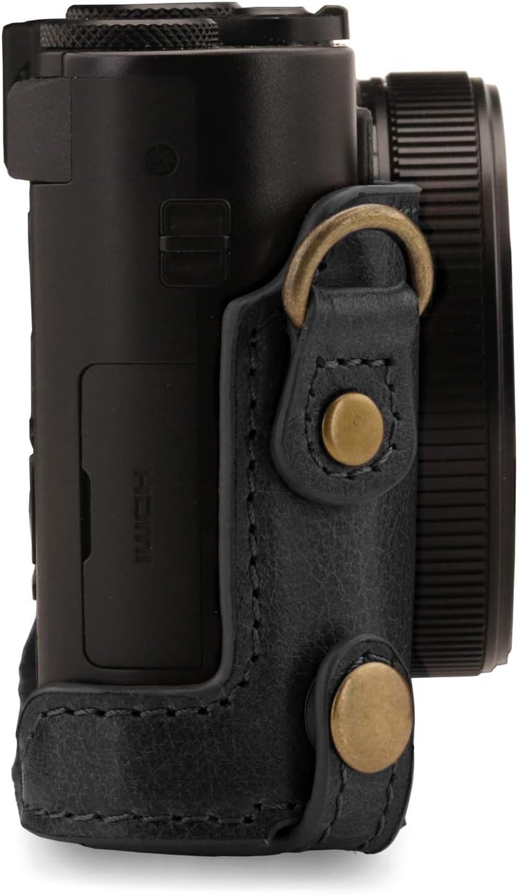 MegaGear Panasonic Lumix DC-TZ100, TZ200 Ever Ready Echtleder Kamera-Case mit Trageriemen - Schwarz,