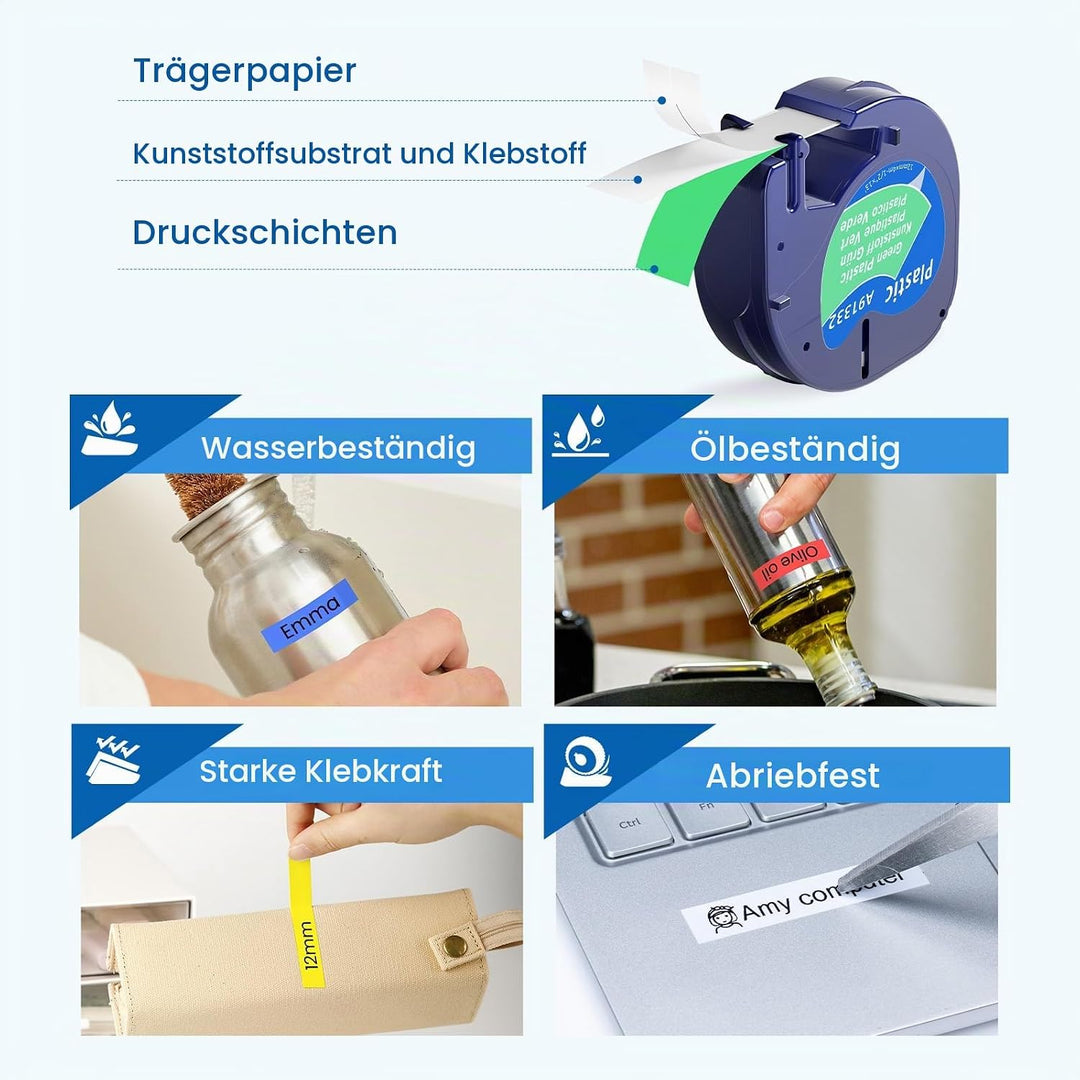 6er Pack Etikettenband Kompatibel mit DYMO Letratag Etikettenband Plastik 12mm x 4m Kompatibel mit L