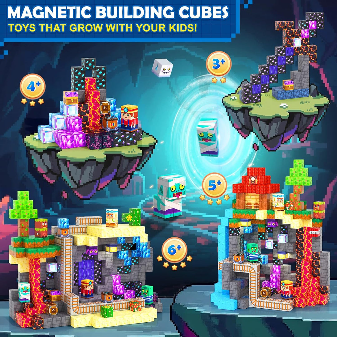 Coodoo Magnetische Bausteine - Baue Mine Magnet Welt, 200 Teile Magnetspielzeug Outdoor Sensorische