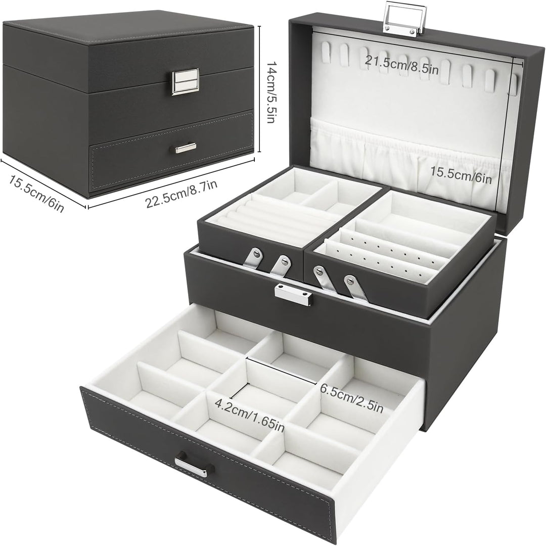 Schmuckkasten, Schmuckkästchen mit Schubladen für Damen Mädchen, PU-Leder Jewelry Box Schmuckbox Sch