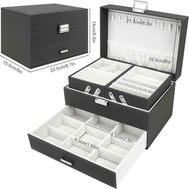 Schmuckkasten, Schmuckkästchen mit Schubladen für Damen Mädchen, PU-Leder Jewelry Box Schmuckbox Sch