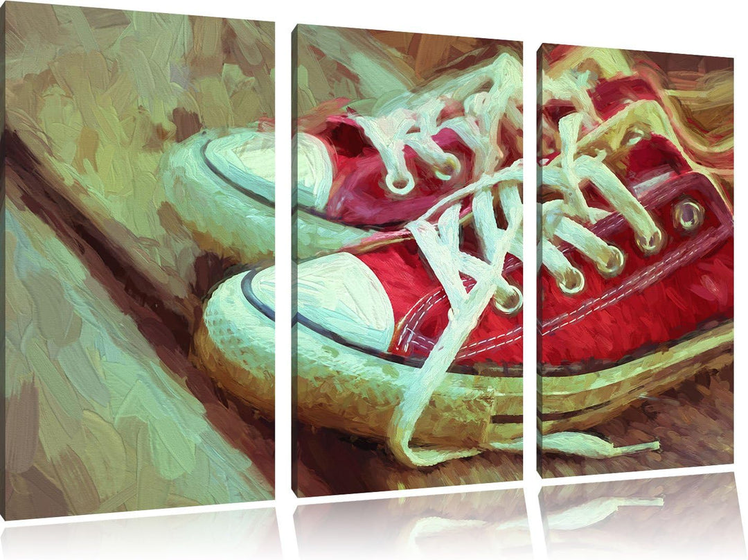 Pixxprint rote Converse Chucks Pinsel Effekt 3-Teiler Leinwandbild 120x80 Bild auf Leinwand