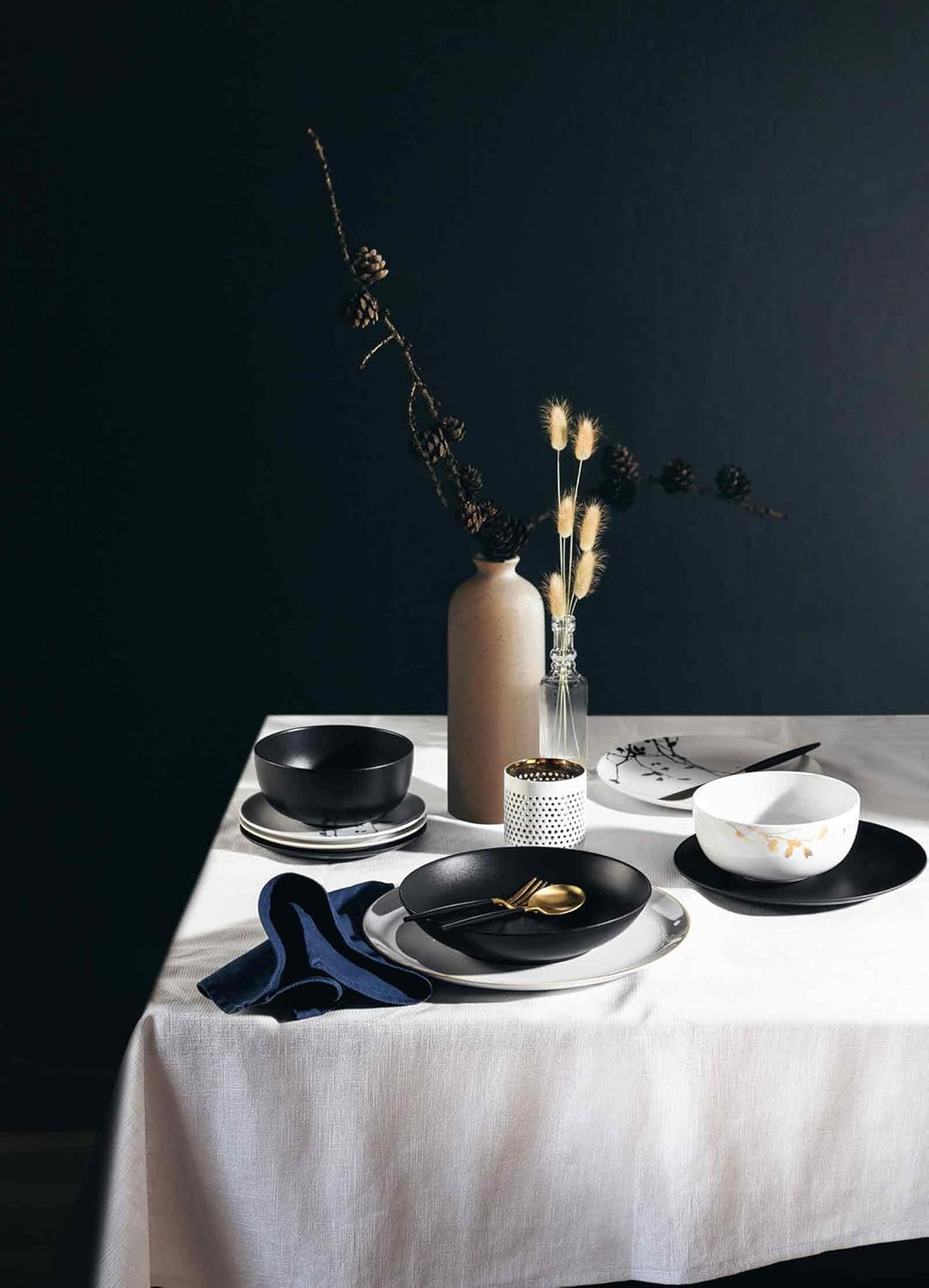 Seltmann Weiden Liberty Velvet Black Suppenteller 6er Set, 21 cm, Tiefe Essteller mit mattem Finish,