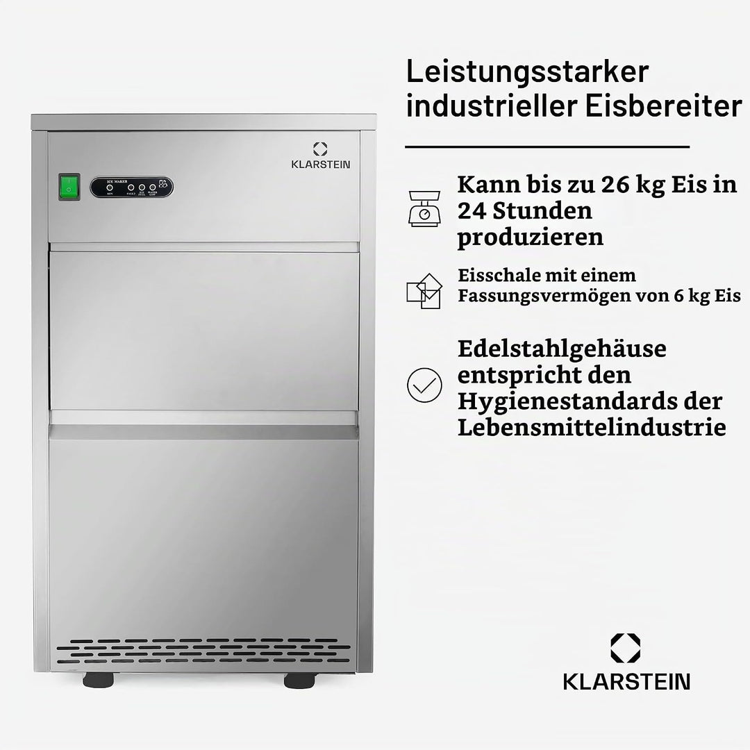 Klarstein Powericer XXL - Profi Eiswürfelmaschine, Eiswürfelbereiter, Ice Maker, 25 kg / 24 h,160 W,