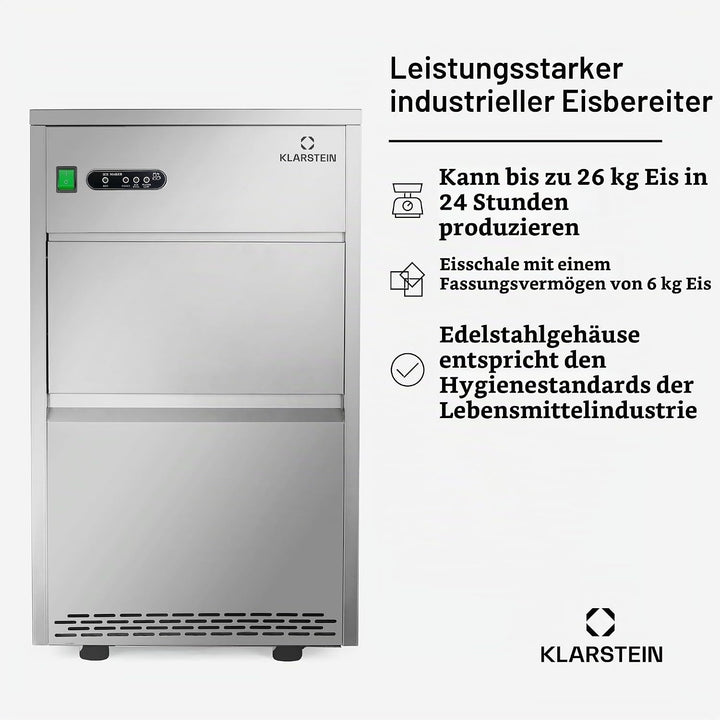 Klarstein Powericer XXL - Profi Eiswürfelmaschine, Eiswürfelbereiter, Ice Maker, 25 kg / 24 h,160 W,