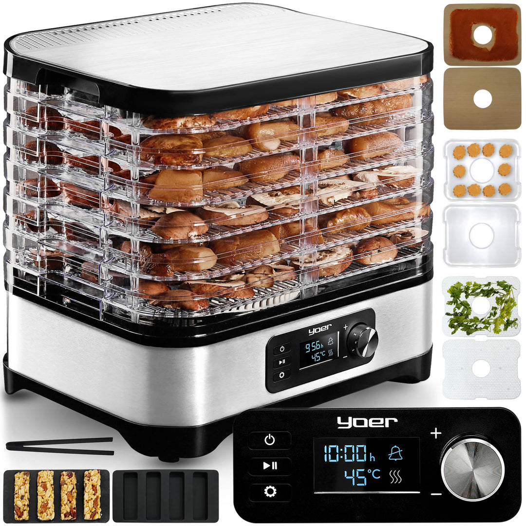 Yoer VitaSave FD01S, Dörrautomat, 450W, 4000 cm2, 24h Timer, LED-Anzeige, Edelstahl INOX, BPA-frei,