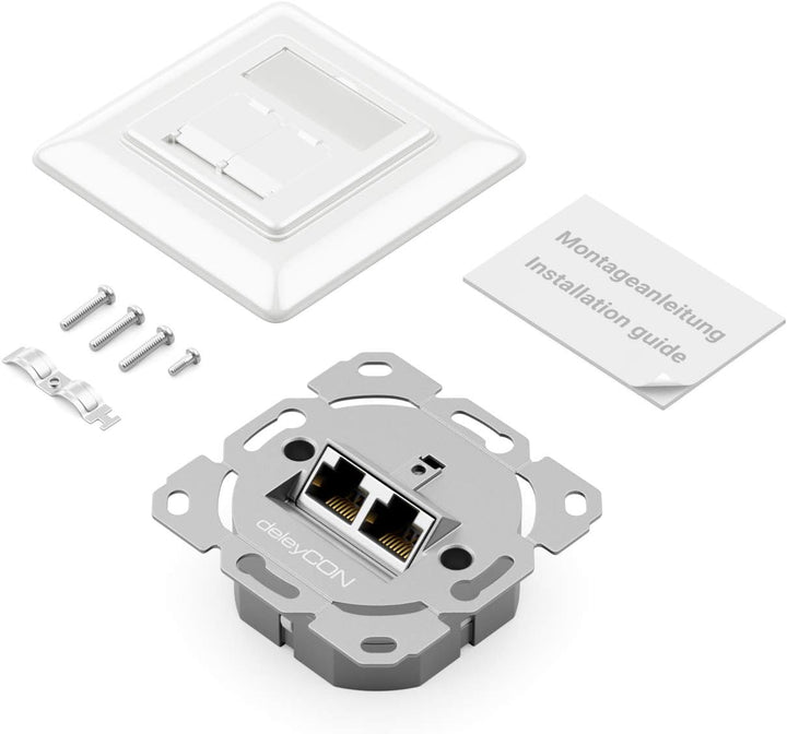 deleyCON 4x CAT6a Netzwerkdose 2x RJ45 Buchse Geschirmt Unterputz Montage 10 Gbit Ethernet Netzwerk