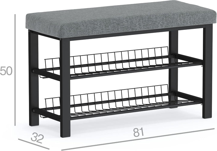stabiles Schuhregal mit Sitzbank platzsparende Schuhbank 2 Gitterablagen 81x50x32 cm, formschöner Sc