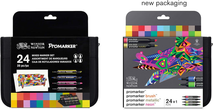 Winsor & Newton 0290037 Professioneller Layout Mixed Marker 24 Farben Set, 24 im Wallet, 2 Spitzen,