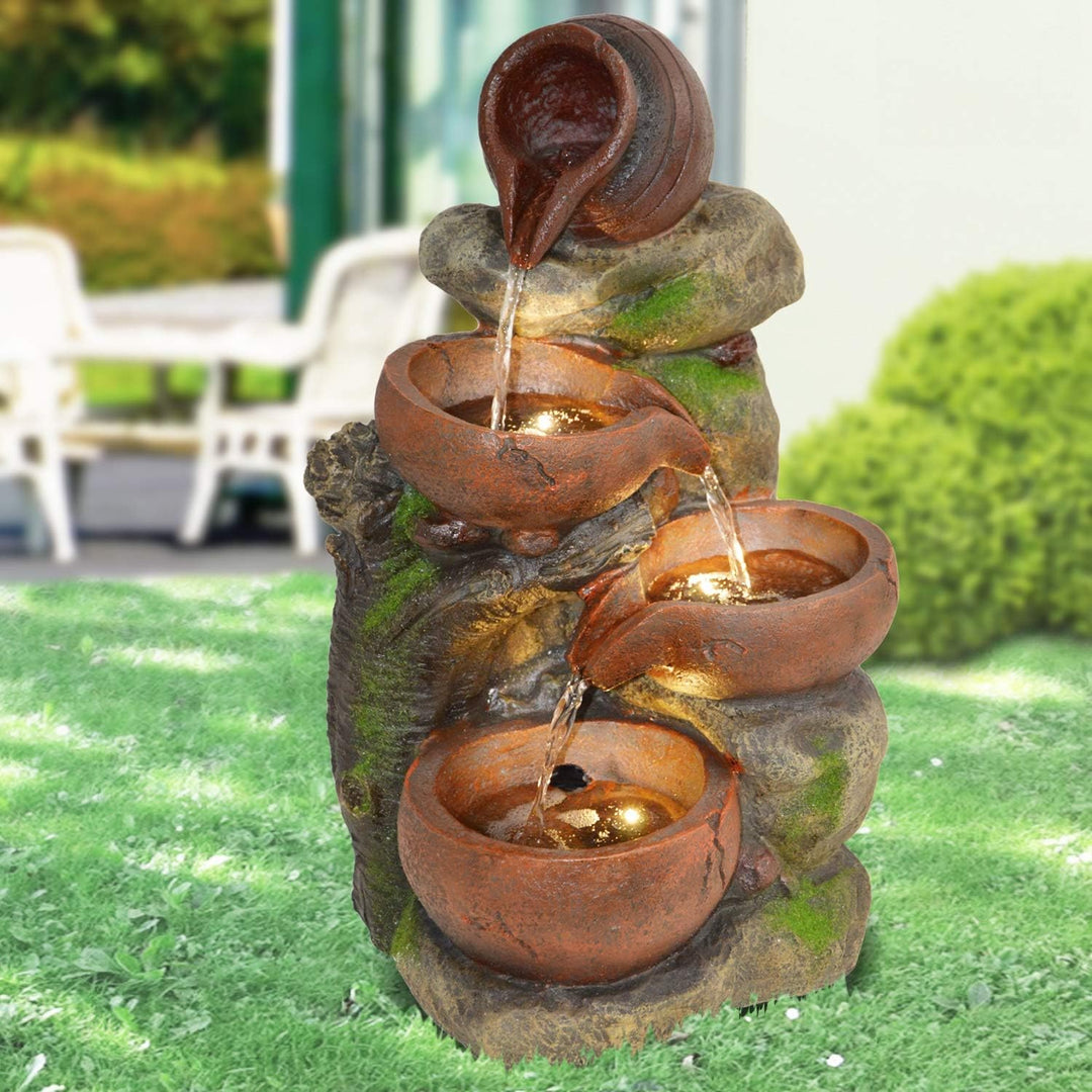 AMUR Gartenbrunnen Brunnen Zierbrunnen Zimmerbrunnen Brunnen mit LED-Licht 230V Wasserfall Wasserspi