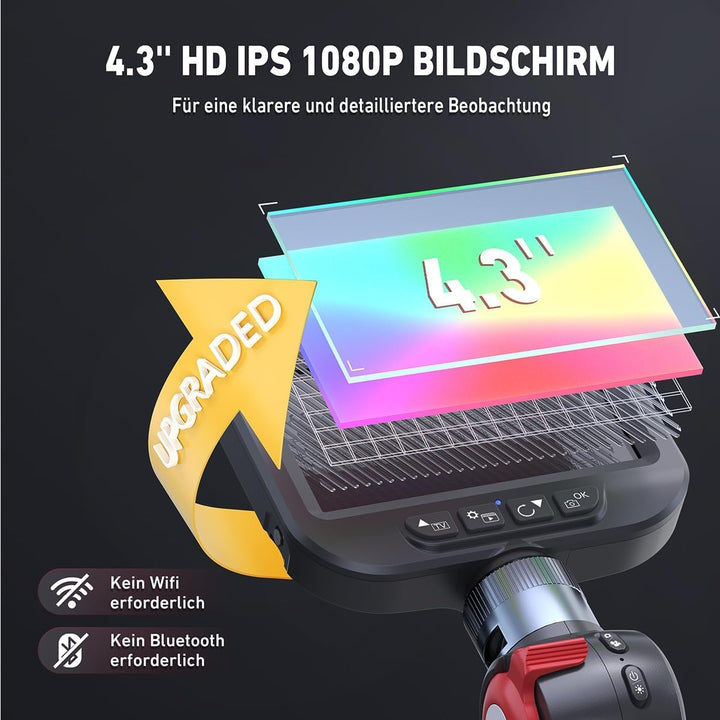 Ralcam Endoskopkamera mit Licht Endoscope Camera - Endoskop 8,5 mm Inspektionskamera 4,3" HD 1080P R
