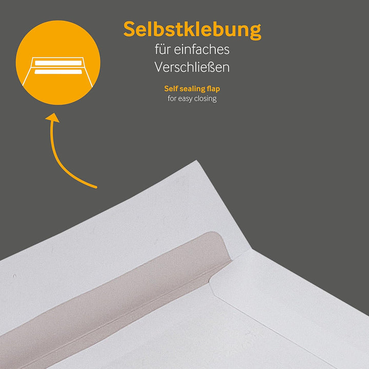 250 Stück, Versandtaschen, DIN C4, Selbstklebung, Gerade Klappe, 100 g/qm Offset, Ohne Fenster, Weis