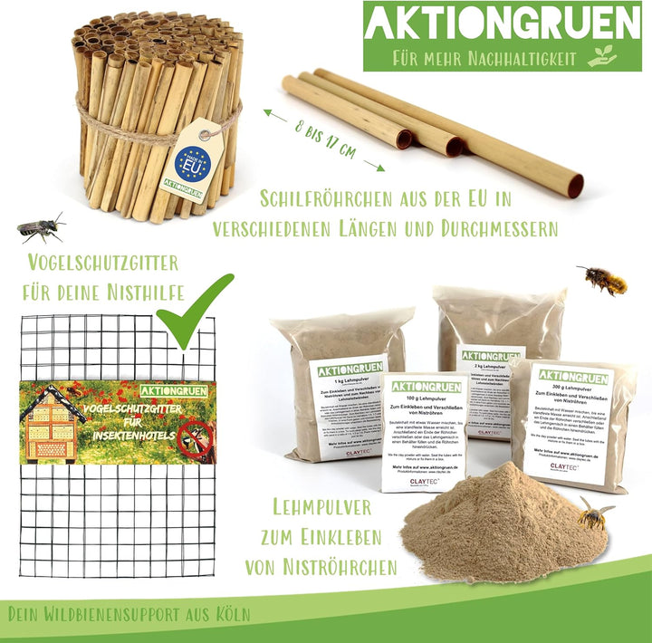 Schilfröhrchen für Insektenhotels, Länge 12 cm, Durchmesser 3-10 mm, ca. 400 Stück, Röhrchen aus der