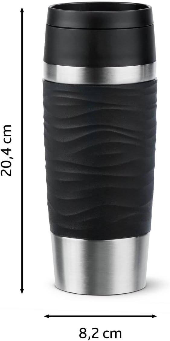 Emsa N20212 Travel Mug Wave Isolierbecher 0,36 Liter | neuer Komfort-Schraubverschluss | Edelstahl |