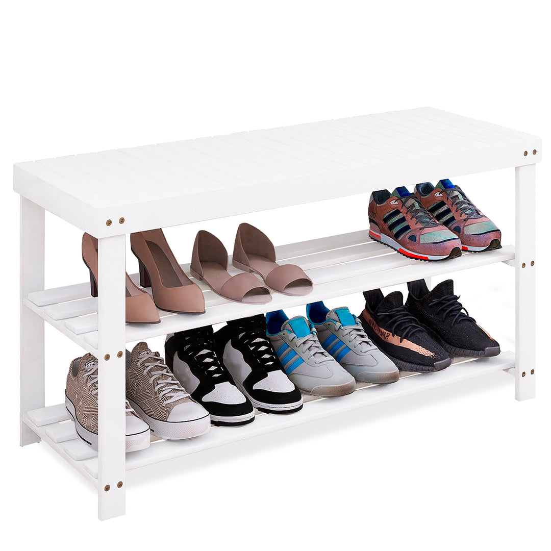 SMIBUY Schuhbank, Schuhregal aus Bambus, 3 Etagen, Schuh-Organizer, Aufbewahrungsregal für Eingang,