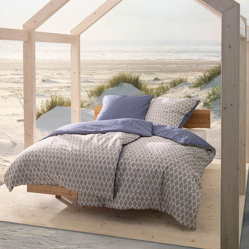 ESTELLA Bettwäsche Casablanca | bleu | 140x200 + 70x90 cm | Bio und GOTS Zertifiziert | trocknerfest